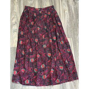 VINTAGE PLATED LONG SKIRT FLORAL PAISLEY LIGHTWEIGHT POCKETS RAYON WOMENS SZ 10